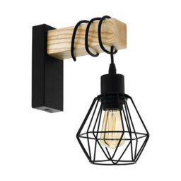 Eglo Townshend 5 Black/natural Wood Wall Light - Vintage Industrial Style 44078 (D) 24Cm - thumbnail 2
