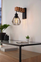 Eglo Townshend 5 Black/natural Wood Wall Light - Vintage Industrial Style 44078 (D) 24Cm