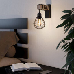 Eglo Townshend 5 Black/natural Wood Wall Light - Vintage Industrial Style 44078 (D) 24Cm - thumbnail 3