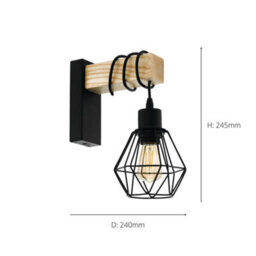 Eglo Townshend 5 Black/natural Wood Wall Light - Vintage Industrial Style 44078 (D) 24Cm - thumbnail 5