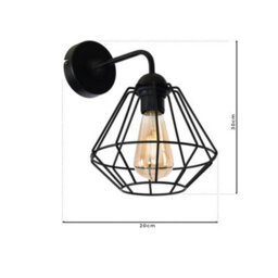 Milagro Colin Black Wall Lamp 1Xe27 Hand Made Matt Black Cage Style Lamps Creating Industrial Chic - thumbnail 6
