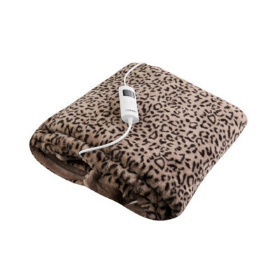 Carmen Electric Heated Throw Blanket Leopard Fleece 160X130Cm 9 Heat Settings