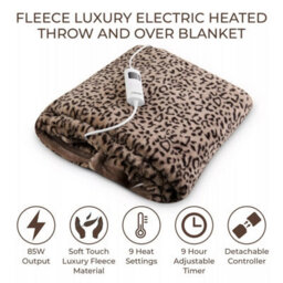 Carmen Electric Heated Throw Blanket Leopard Fleece 160X130Cm 9 Heat Settings - thumbnail 2