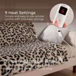 Carmen Electric Heated Throw Blanket Leopard Fleece 160X130Cm 9 Heat Settings - thumbnail 5