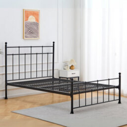 Reinforced Beds, Letton Bed, Black, 150X200Cm, Strong Metal Bed With Reinforced Mesh, Equisite Metal Bed Frame, Exclusive Product - thumbnail 1
