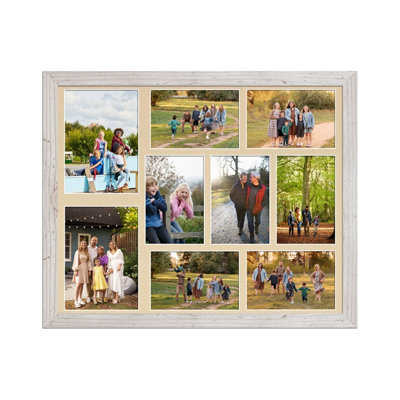 AK Frames 20X16 White Rustic Modern Multi Photo Frame With Ivory Mount - Holds 9 Apertures (2X) 7X5, (7X) 6X4 Photos - image 1