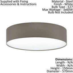 Stylish Flush Ceiling Light In Taupe And White With E27 Bulbs - thumbnail 2