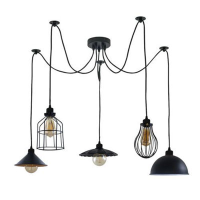 5 Light Vintage Industrial Ceiling Pendant Light Black E27 Spider Design - image 1