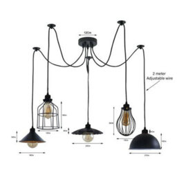 5 Light Vintage Industrial Ceiling Pendant Light Black E27 Spider Design - thumbnail 5