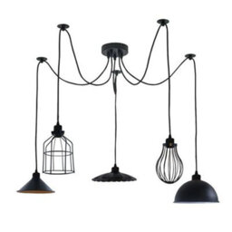 5 Light Vintage Industrial Ceiling Pendant Light Black E27 Spider Design - thumbnail 6