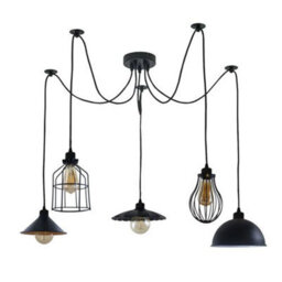 5 Light Vintage Industrial Ceiling Pendant Light Black E27 Spider Design