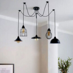 5 Light Vintage Industrial Ceiling Pendant Light Black E27 Spider Design - thumbnail 3