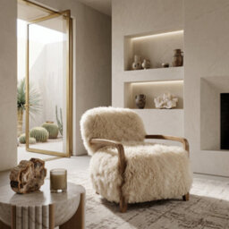 Sheepskin Armchair Oak Wood Frame Scandinavian Accent Chair Curved Arms - thumbnail 8