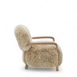 Sheepskin Armchair Oak Wood Frame Scandinavian Accent Chair Curved Arms - thumbnail 7