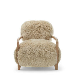 Sheepskin Armchair Oak Wood Frame Scandinavian Accent Chair Curved Arms - thumbnail 5