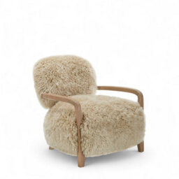 Sheepskin Armchair Oak Wood Frame Scandinavian Accent Chair Curved Arms - thumbnail 6