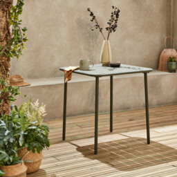 2-Seater Square Steel Garden Table Khaki Green - Sweeek