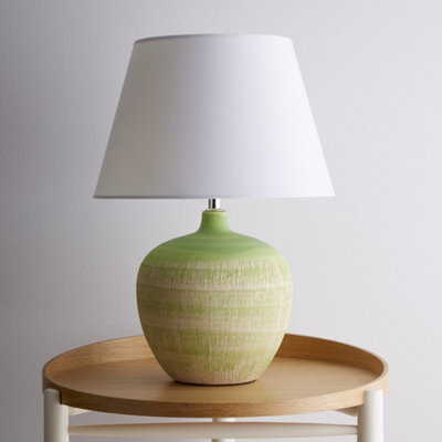 K Living Tenby Green Table Lamp Glazed Ceramic Base And White Fabric Coated Shade - image 1