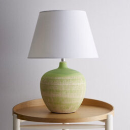 K Living Tenby Green Table Lamp Glazed Ceramic Base And White Fabric Coated Shade