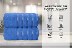 Casabella Bath Sheets 2 Pack Jumbo Bathsheet 90X180 Cm 100% Cotton Towels Quick Dry Super Soft Highly Absorbent Blue - thumbnail 5