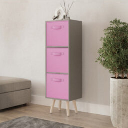Urbn-Living Urbnliving 80Cm Height 3 Tier Grey Wooden Storage Bookcase Scandinavian Style Pine Legs With Light Pink Inserts
