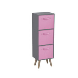 Urbn-Living Urbnliving 80Cm Height 3 Tier Grey Wooden Storage Bookcase Scandinavian Style Pine Legs With Light Pink Inserts - thumbnail 2