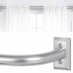 Oxford Homeware Satin Chrome Effect Blackout Curtain Rod Extendable Pole With Metal Curved Finials, (L)1200mm-2100mm (Dia)28mm