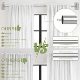 Oxford Homeware Satin Chrome Effect Blackout Curtain Rod Extendable Pole With Metal Curved Finials, (L)1200mm-2100mm (Dia)28mm - thumbnail 4