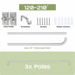 Oxford Homeware Satin Chrome Effect Blackout Curtain Rod Extendable Pole With Metal Curved Finials, (L)1200mm-2100mm (Dia)28mm - thumbnail 5