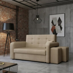 Viva Home Ii Sofa Bed With Two Ottomans For Living Room Chipboard Metal Legs Sleeping Function 158 Cm Beige Right - thumbnail 1