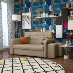 Viva Home Ii Sofa Bed With Two Ottomans For Living Room Chipboard Metal Legs Sleeping Function 158 Cm Beige Right - thumbnail 2