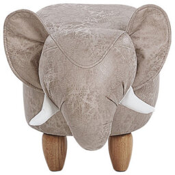 Beliani Elephant Footstool With Hidden Storage, Grey Faux Leather, Kid-Sized Pouffe - thumbnail 1