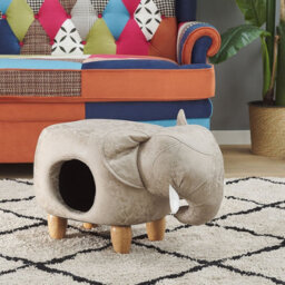 Beliani Elephant Footstool With Hidden Storage, Grey Faux Leather, Kid-Sized Pouffe - thumbnail 2