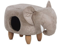 Beliani Elephant Footstool With Hidden Storage, Grey Faux Leather, Kid-Sized Pouffe - thumbnail 3
