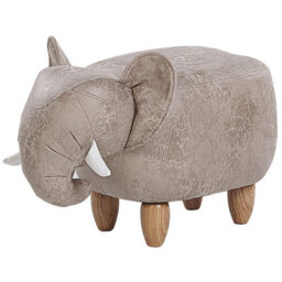 Beliani Elephant Footstool With Hidden Storage, Grey Faux Leather, Kid-Sized Pouffe - thumbnail 4