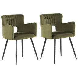 Beliani Set Of 2 Dining Chairs Sanilac Velvet Olive Green