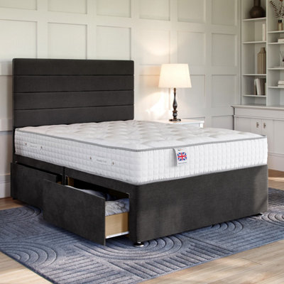 Divan Base Direct Naples Slate Platform Top Divan Bed Base 5Ft King Size With 2 End Drawers + Sorrento Floor Standing Headboard - image 1