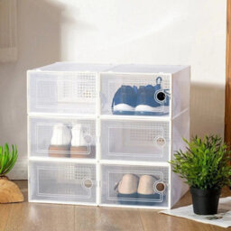 12X White Plastic Shoe Storage Boxes Drawer Stackable Foldable Durable Organiser - thumbnail 5