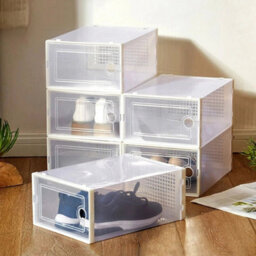12X White Plastic Shoe Storage Boxes Drawer Stackable Foldable Durable Organiser - thumbnail 6