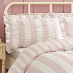 Catherine Lansfield Seersucker Frill Stripe Single Duvet Cover Set With Pillowcase Pink - thumbnail 3