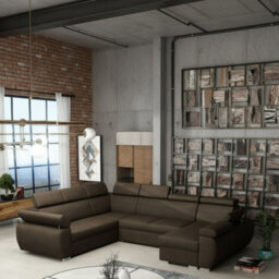 Boston U Mdf Corner Sofa Bed With Hr Foam Wave Springs Metal Legs Ddelfin Storage Headrests 325X260X85To98Cm Brown Right