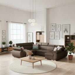 Boston U Mdf Corner Sofa Bed With Hr Foam Wave Springs Metal Legs Ddelfin Storage Headrests 325X260X85To98Cm Brown Right - thumbnail 2