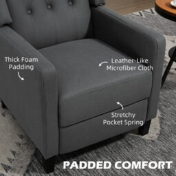 Homcom Button Tufted Microfibre Cloth Recliner Armchair For Living Room, Grey - thumbnail 5