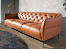 Angel Cerda Elegant Chesterfield 3-Seater Sofa In Premium Brown Leather - thumbnail 5