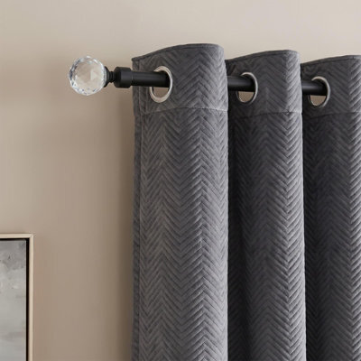 Ohs Crystal Ball Finial Metallic Silver 16mm Curtain Pole Extendable Rod 120-220Cm - Black - image 1