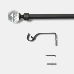 Ohs Crystal Ball Finial Metallic Silver 16mm Curtain Pole Extendable Rod 120-220Cm - Black - thumbnail 4
