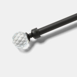 Ohs Crystal Ball Finial Metallic Silver 16mm Curtain Pole Extendable Rod 120-220Cm - Black - thumbnail 2