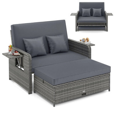 Pe Wicker Outdoor Daybed With 4 Level Adjustable Backrest Storage Ottoman - image 1