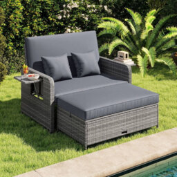 Pe Wicker Outdoor Daybed With 4 Level Adjustable Backrest Storage Ottoman - thumbnail 3