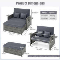 Pe Wicker Outdoor Daybed With 4 Level Adjustable Backrest Storage Ottoman - thumbnail 2